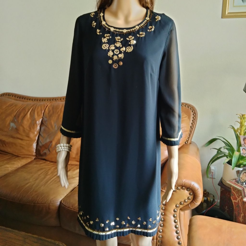 Essentials By A.B.S. Black And Bronze Sequins Beaded Evening Dress Size 10